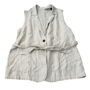 TAHARI Luxe Linen Sleeveless Belted Vest Blazer Beige Womens XL NWT